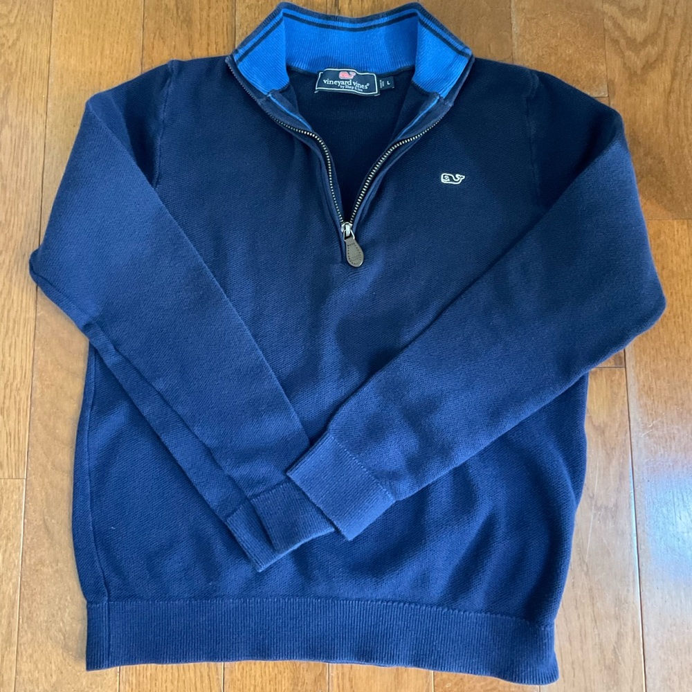 Vineyard Vines Saltwater Quarter-Zip Navy Blue Pullover Size Medium 12-14